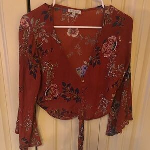 Long sleeve patrons of peace tie blouse